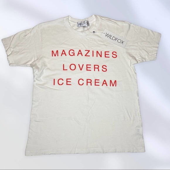 WILDFOX Magazine Lovers Love & Ice Cream Ivory Red Graphic T-Shirt NWT Crewneck - Picture 5 of 9
